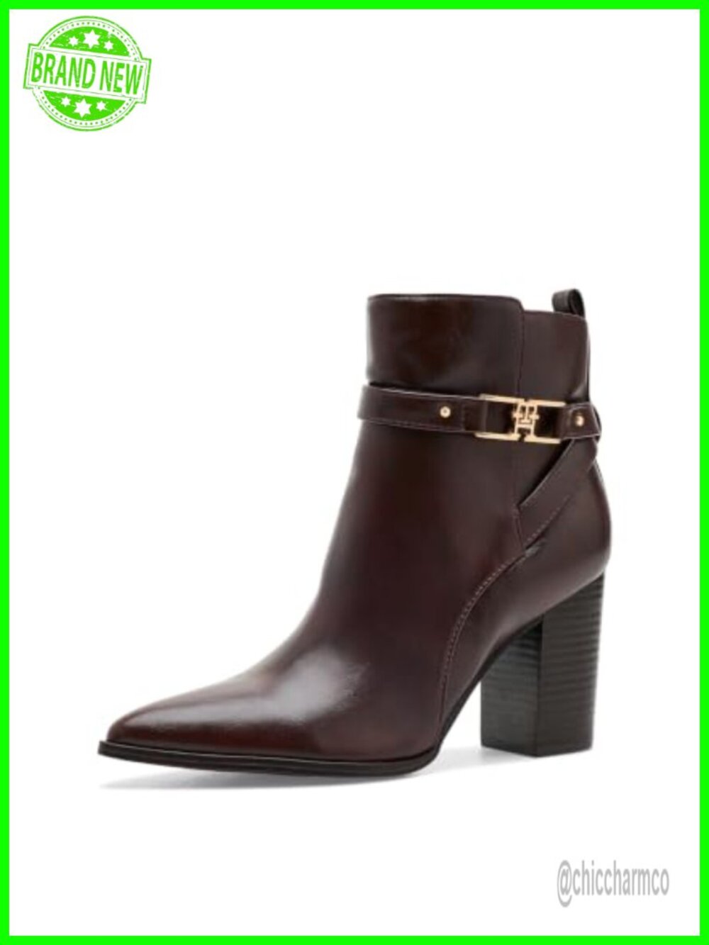 Pointed Toe Faux Leather Ankle Booties with Block Heel